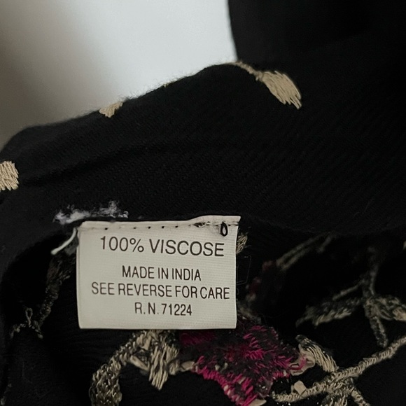 Long Scarf Embroidered Floral Shawl Wrap Black Pink Purple Tan Fringe - Picture 8 of 9